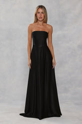 The Serina Strapless Satin Maxi Dress Black