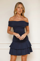 Soulful Off Shoulder Mini Dress Navy