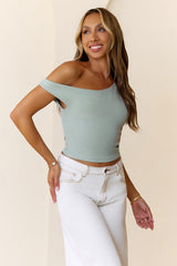 BASE Luxe Rib Luxe Line Off Shoulder Top Sage