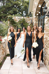 The Loretta Cowl Satin Maxi Dress Black