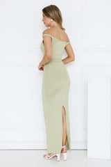 Into My Cart Off Shoulder Maxi Dress Sage
