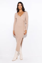 Season Style Ribbed Midi Dress Beige