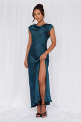 The Valentina Cap Sleeve Satin Maxi Dress Teal