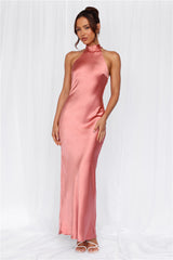 The Cleo Halter Satin Maxi Dress Rose