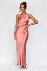 The Cleo Halter Satin Maxi Dress Rose
