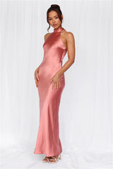 The Cleo Halter Satin Maxi Dress Rose
