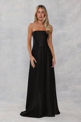 The Serina Strapless Satin Maxi Dress Black