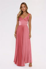Satin Glow Pleated Maxi Dress Rose