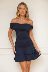Soulful Off Shoulder Mini Dress Navy
