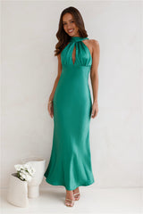Sleeker Now Satin Maxi Dress Green