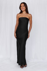The Felicity Strapless Satin Maxi Dress Black