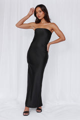 The Felicity Strapless Satin Maxi Dress Black