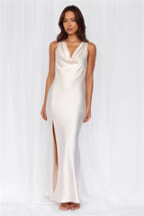 The Loretta Cowl Satin Maxi Dress Pearl