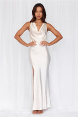 The Loretta Cowl Satin Maxi Dress Pearl