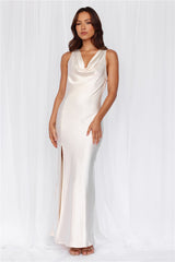 The Loretta Cowl Satin Maxi Dress Pearl
